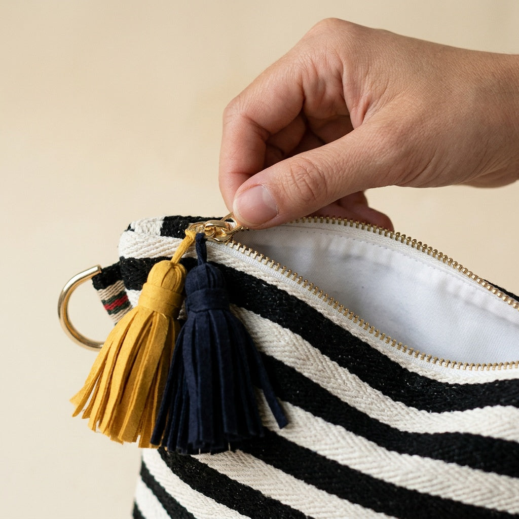 Trousse de Maquillage Rayures Jaune Soleil — BelleTrousse