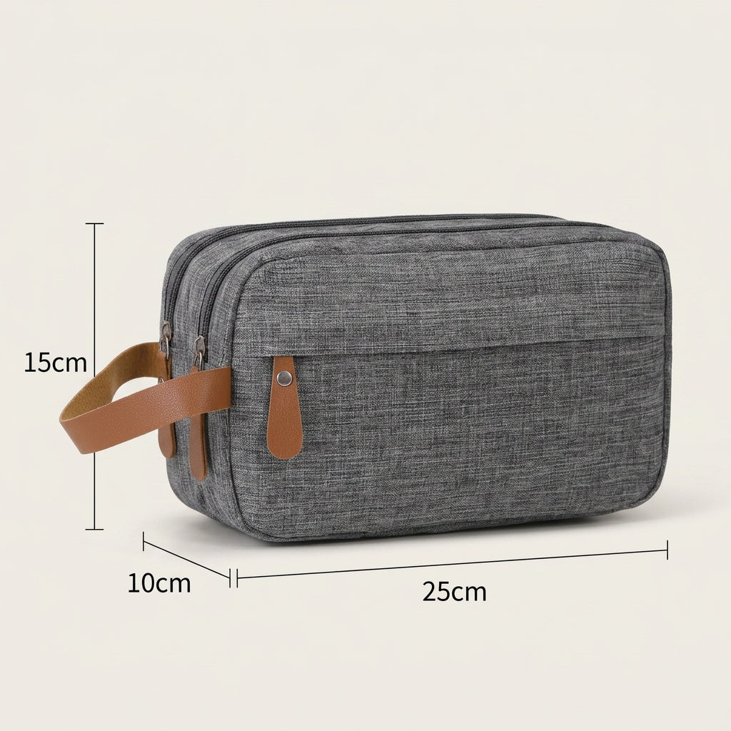 Vanity de Voyage Toile Chiné Gris & Cuir — BelleTrousse