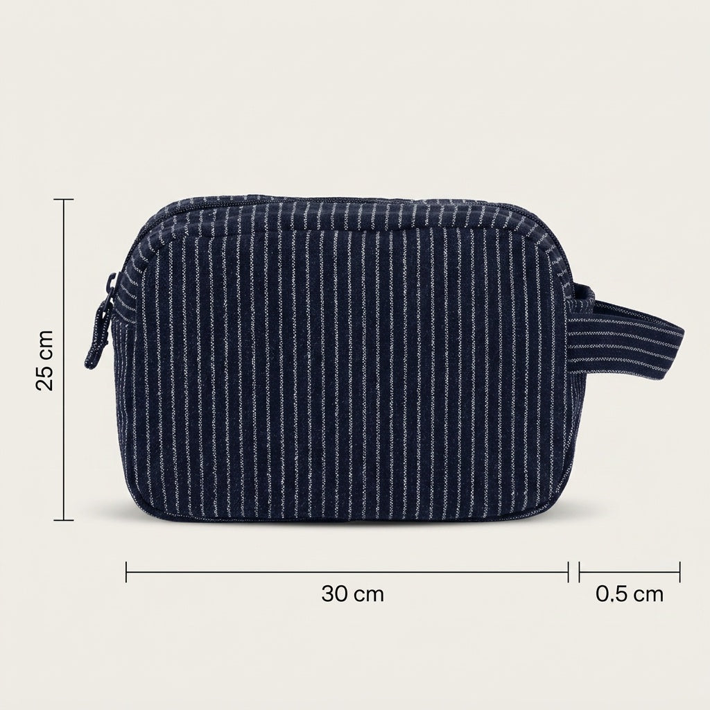 Trousse de Toilette Seersucker Rayures Bleu Gris — BelleTrousse