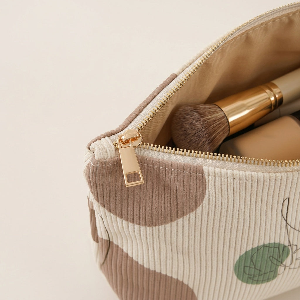 Trousse de Maquillage Velours Côtelé Abstrait Terracotta — BelleTrousse