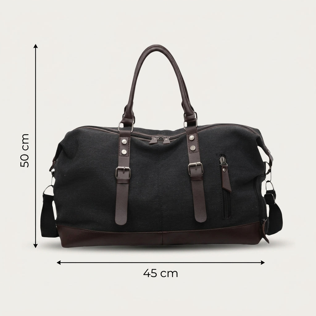 Sac de Voyage Canvas Kaki & Cuir Marron — BelleTrousse