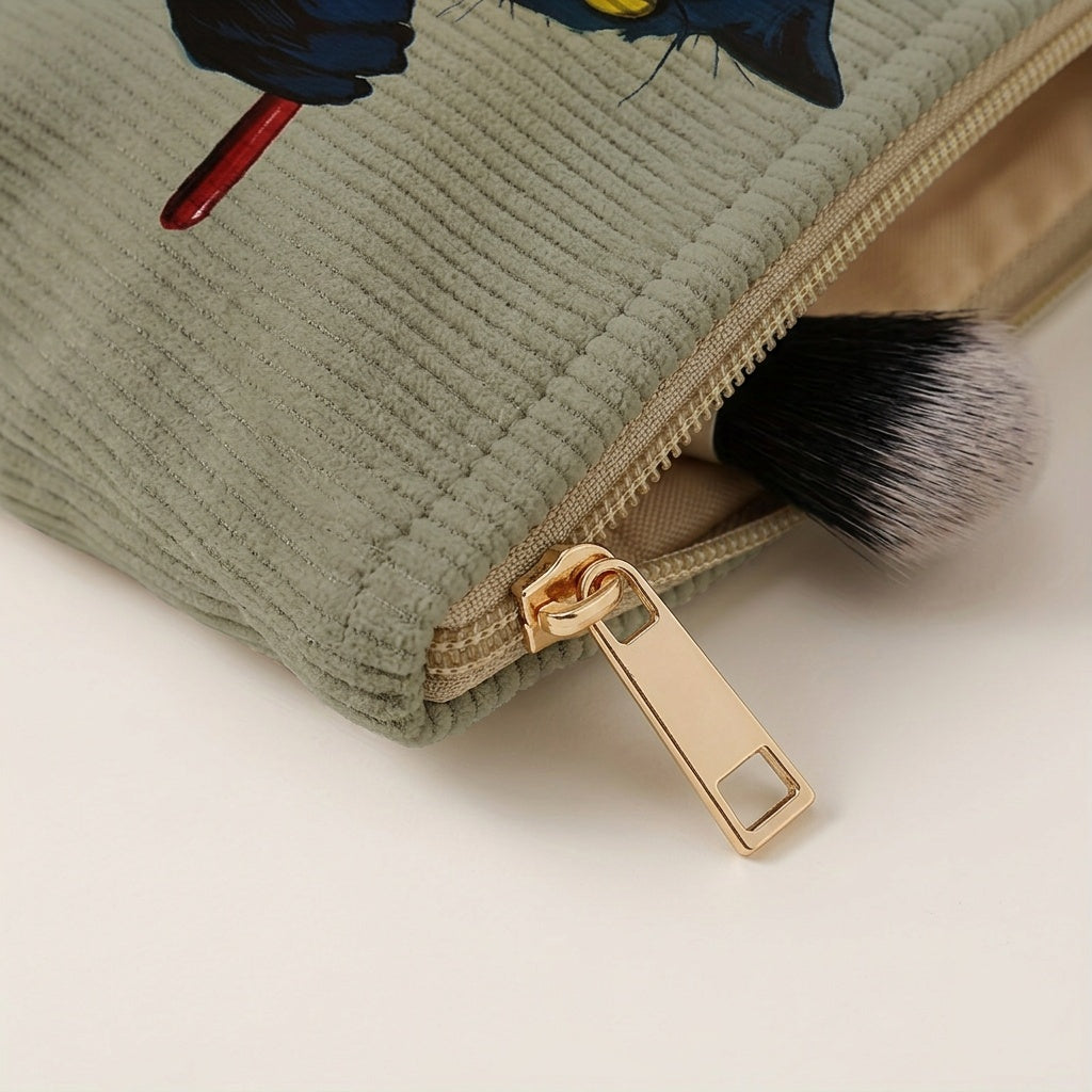 Trousse de Maquillage Velours Côtelé Chat Noir — BelleTrousse