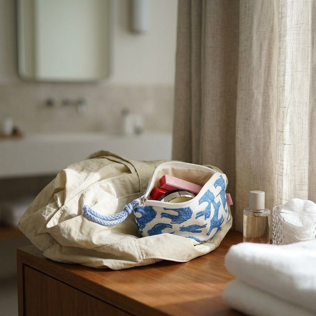Vanity de Voyage Coton Imprimé Tigres Bleu — BelleTrousse