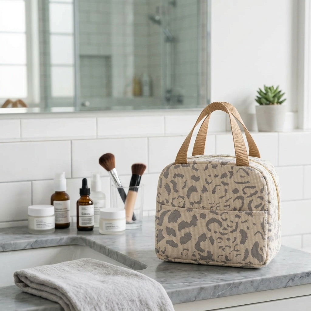 Vanity de Voyage Imprimé Léopard Beige — BelleTrousse