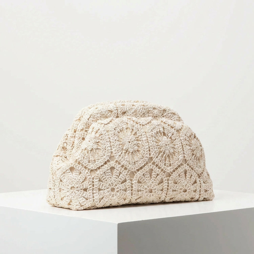 Pochette Tendance Crochet Ivoire Forme Nuage — BelleTrousse