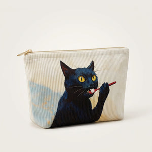 Trousse de Maquillage Velours Côtelé Chat Noir — BelleTrousse