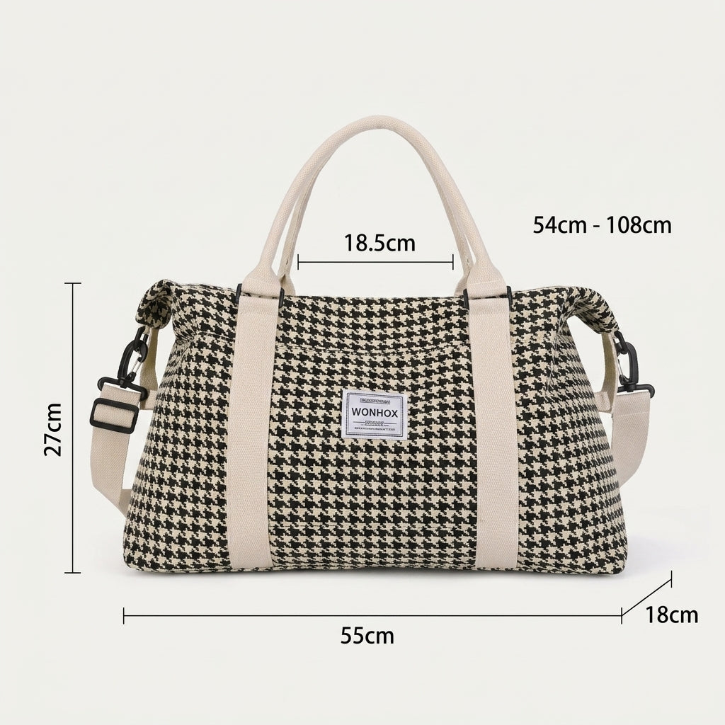 Sac de Voyage Pied-de-Poule Noir & Crème — BelleTrousse