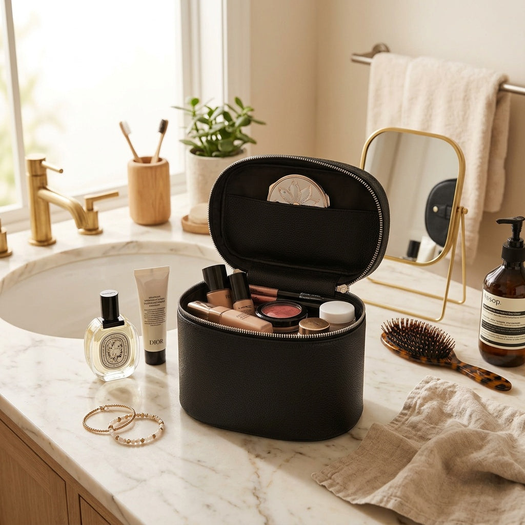 Vanity Cylindrique Cuir Grainé Noir — BelleTrousse
