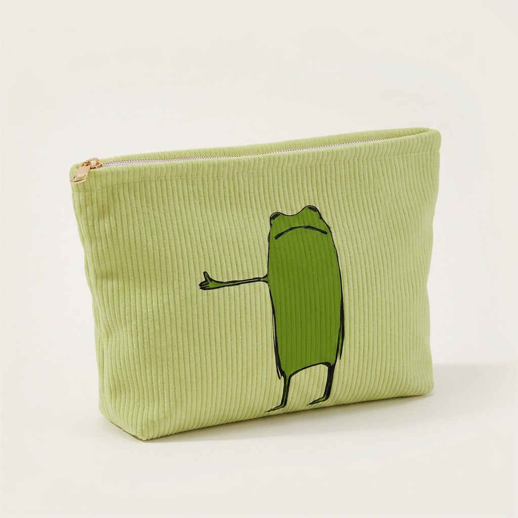 Trousse de Maquillage Velours Côtelé Grenouille Vert — BelleTrousse