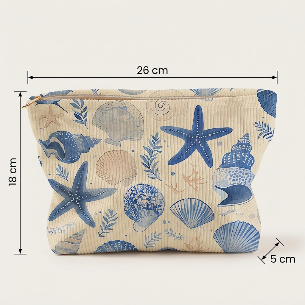 Trousse de Maquillage Imprimé Océan Beige — BelleTrousse