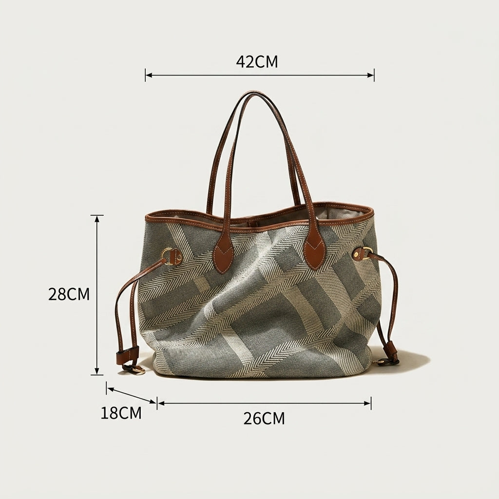 Sac Tendance Toile Motif Géométrique & Cuir Camel — BelleTrousse
