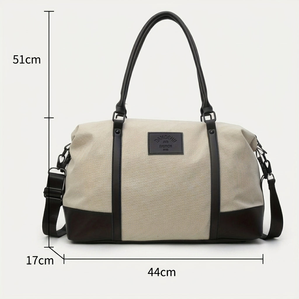 Sac de Voyage Canvas Crème & Cuir Camel — BelleTrousse