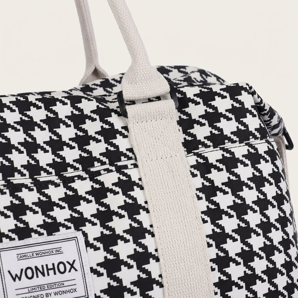 Sac de Voyage Pied-de-Poule Noir & Crème — BelleTrousse