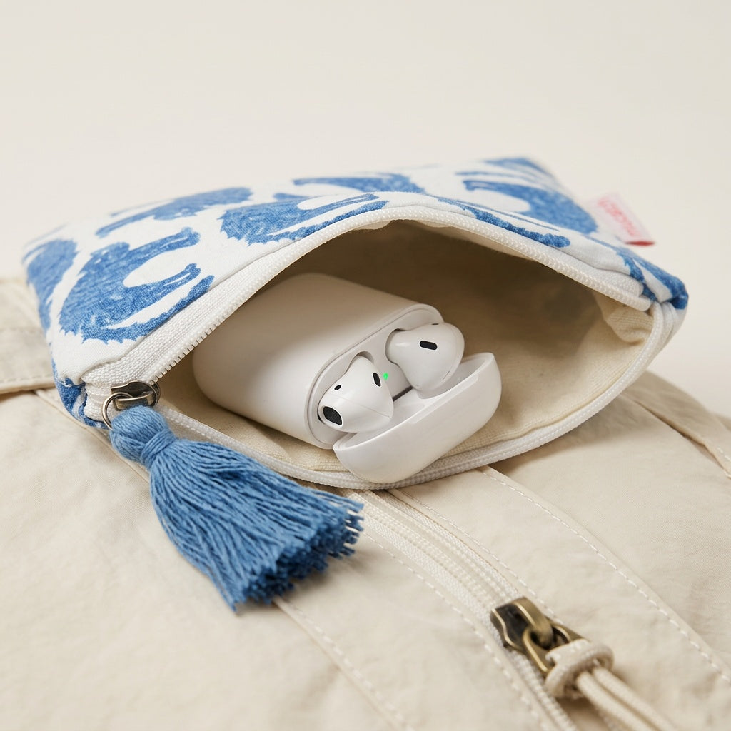 Vanity de Voyage Coton Imprimé Tigres Bleu — BelleTrousse
