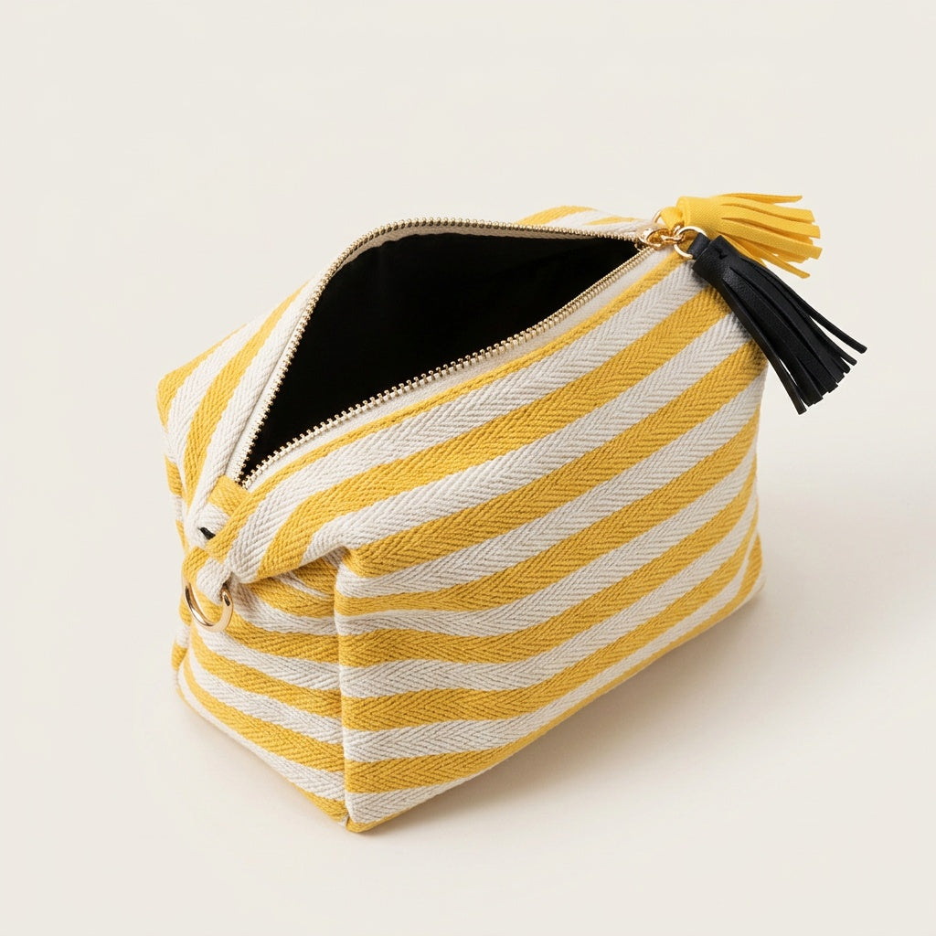 Trousse de Maquillage Rayures Jaune Soleil — BelleTrousse