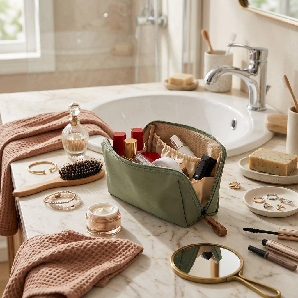 Trousse de Toilette Nylon Vert Sauge — BelleTrousse