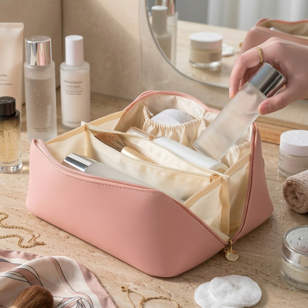 Trousse de Maquillage Cuir Vegan Crème — BelleTrousse