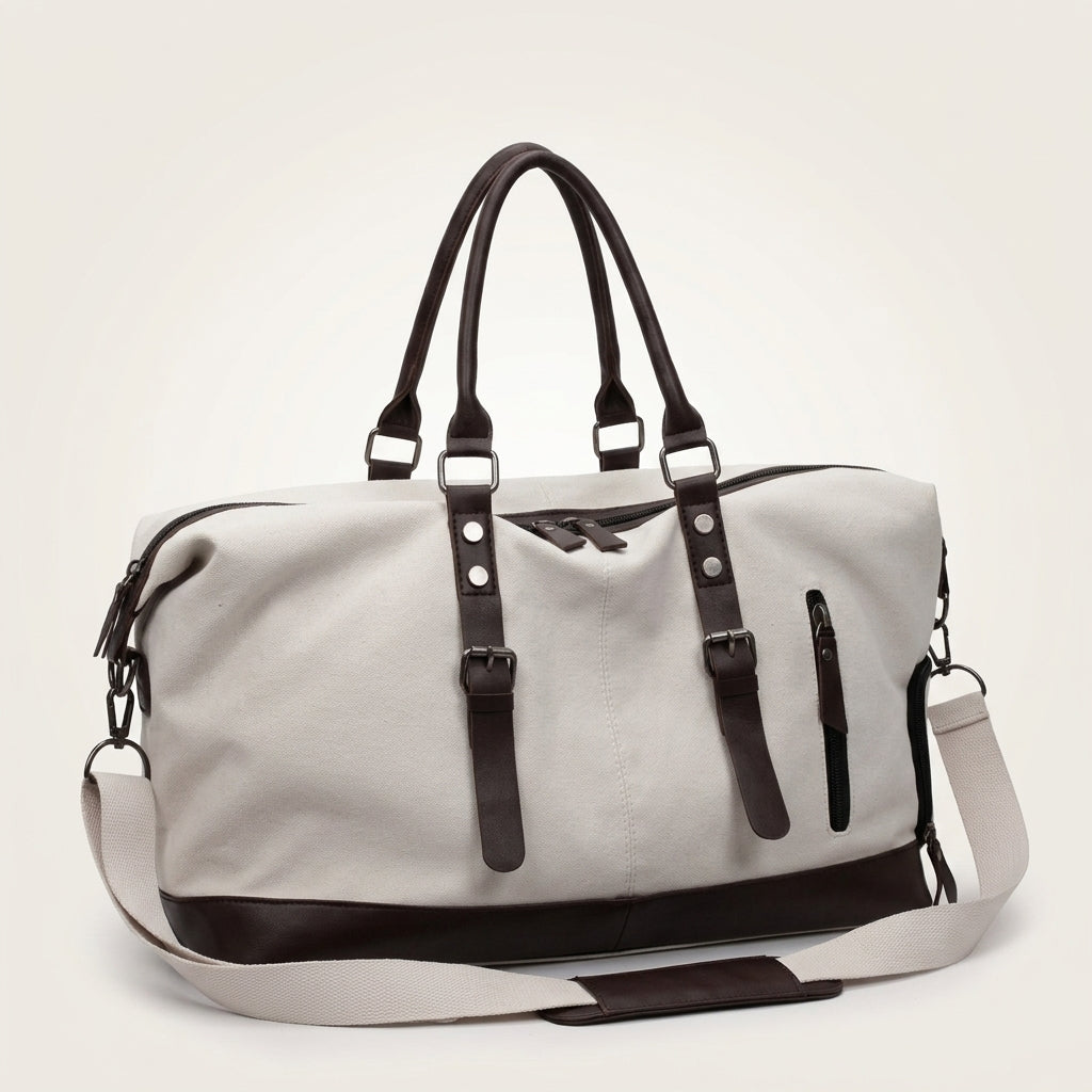 Sac de Voyage Canvas Kaki & Cuir Marron — BelleTrousse
