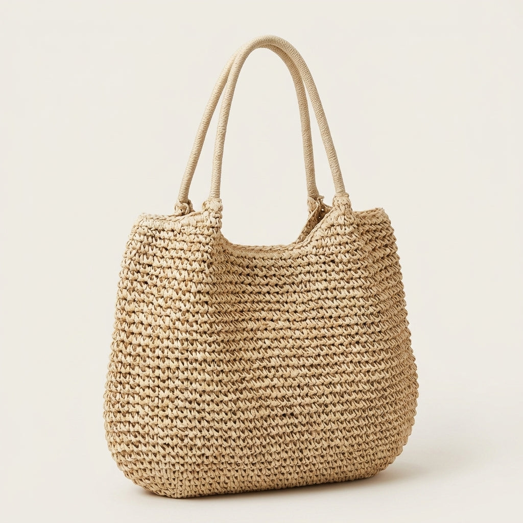 Sac de Plage Raphia Tressé Natural — BelleTrousse