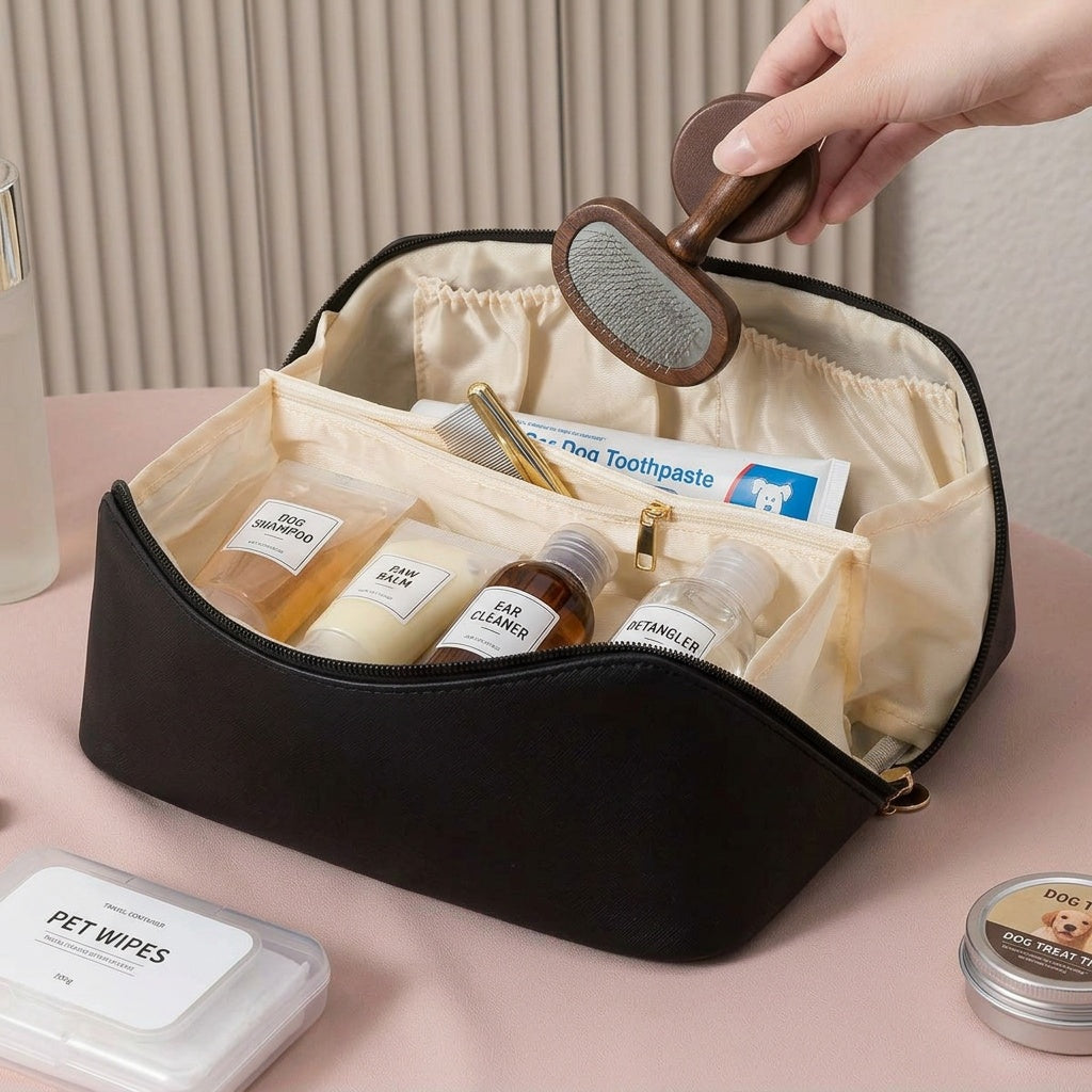 Trousse de Maquillage Cuir Vegan Crème — BelleTrousse