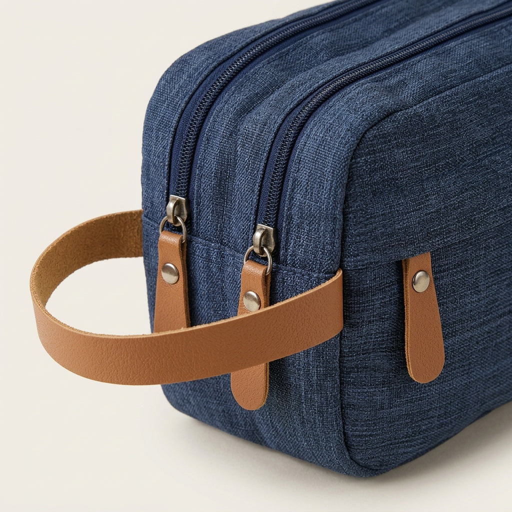 Vanity de Voyage Toile Chiné Gris & Cuir — BelleTrousse