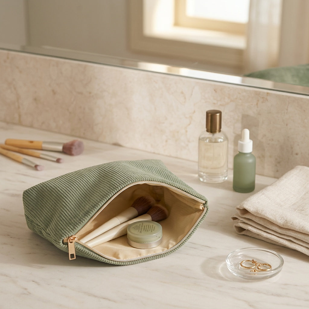 Trousse de Maquillage Velours Côtelé Chat Noir — BelleTrousse