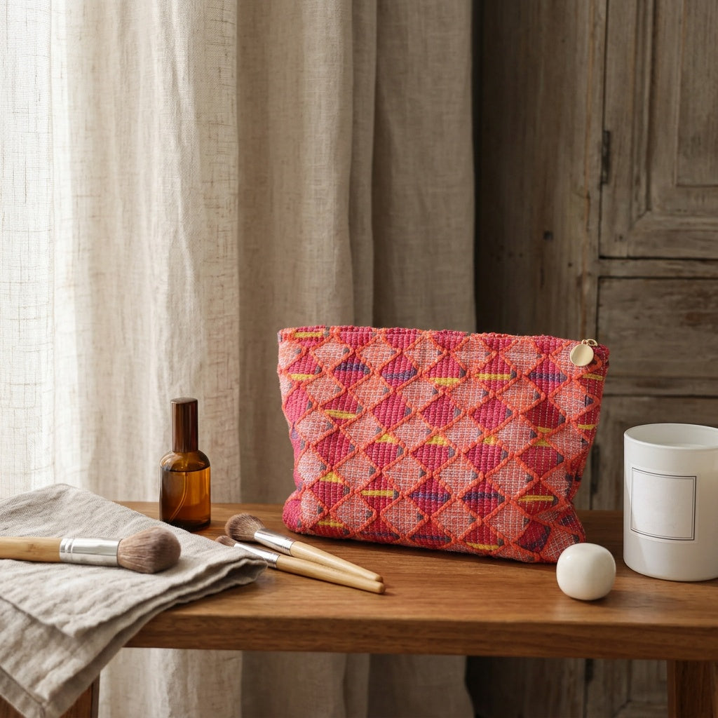 Trousse de Maquillage Tissé Multicolore Rose — BelleTrousse
