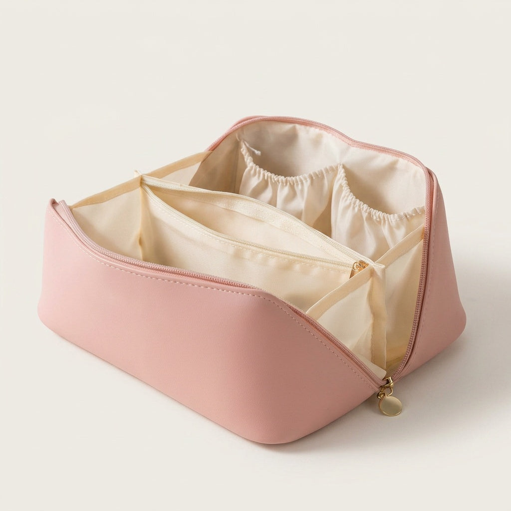 Trousse de Maquillage Cuir Vegan Crème — BelleTrousse