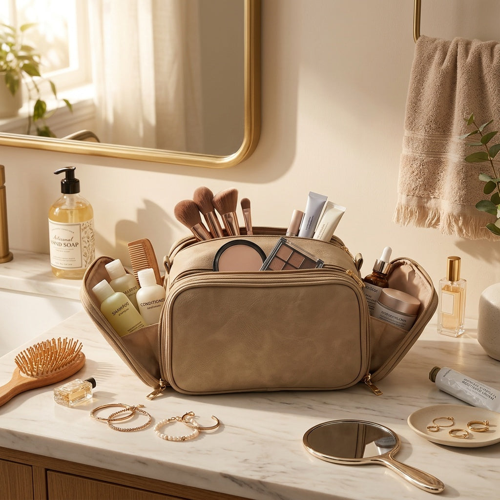 Vanity de Voyage Cuir Vegan Beige — BelleTrousse