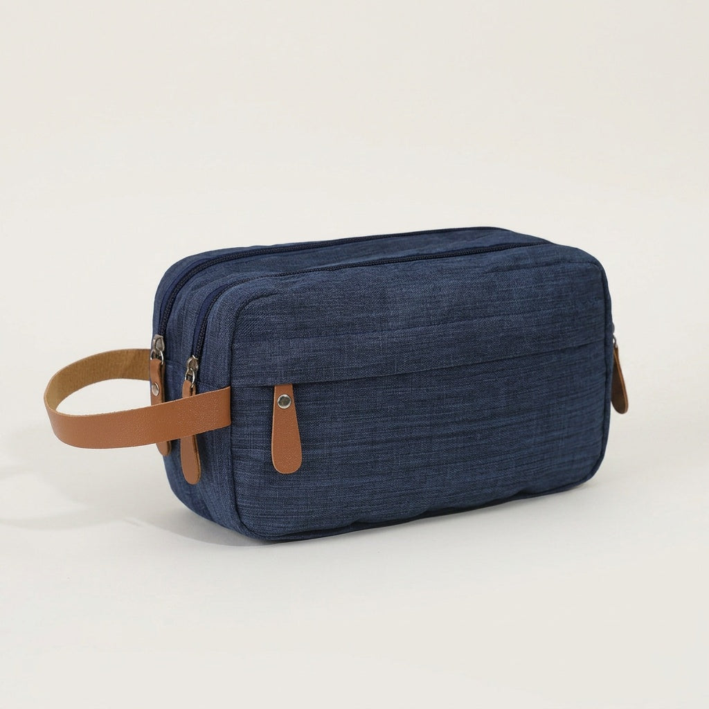 Vanity de Voyage Toile Chiné Gris & Cuir — BelleTrousse