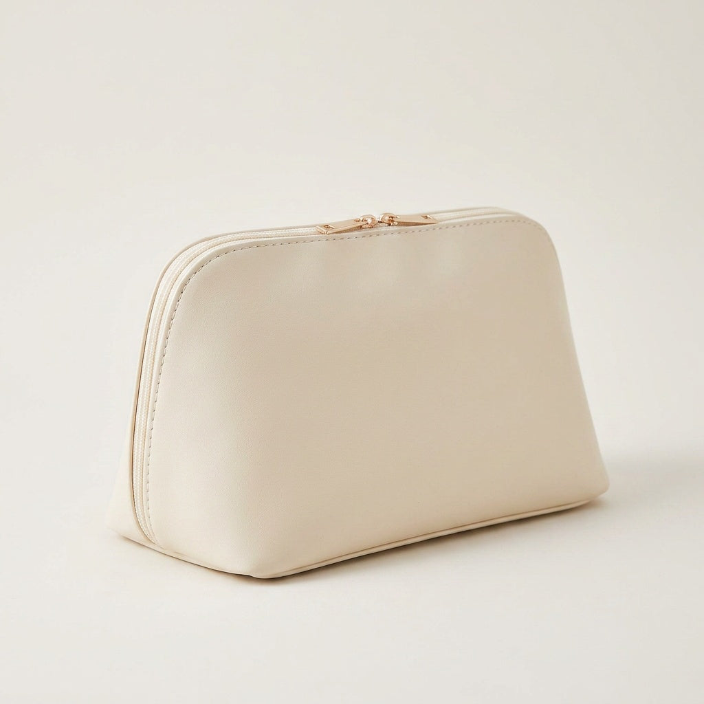 Trousse de Maquillage Cuir Vegan Crème — BelleTrousse