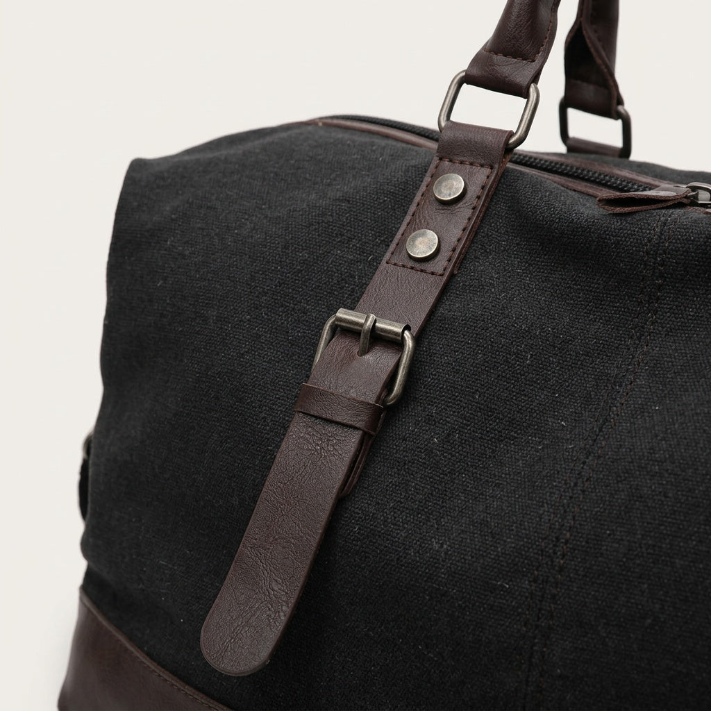 Sac de Voyage Canvas Kaki & Cuir Marron — BelleTrousse