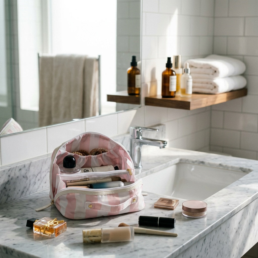 Vanity de Voyage Rayures Rose Corail — BelleTrousse