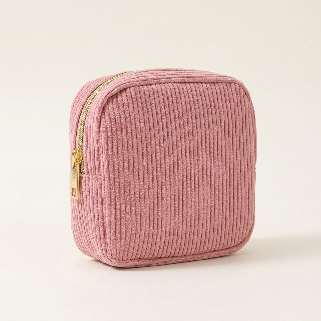 Trousse de Maquillage Velours Côtelé Beige — BelleTrousse