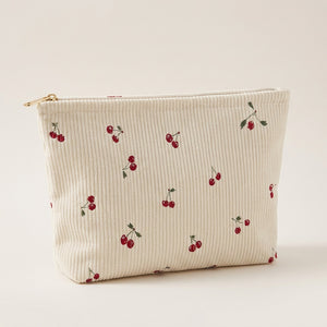 Trousse de Maquillage Velours Côtelé Cerises — BelleTrousse