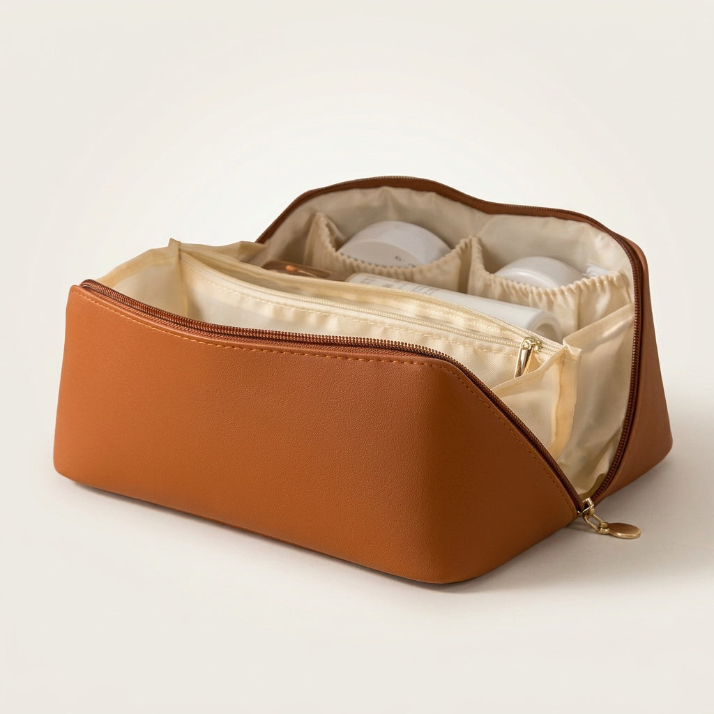 Trousse de Maquillage Cuir Vegan Crème — BelleTrousse