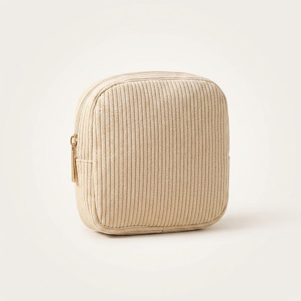 Trousse de Maquillage Velours Côtelé Beige — BelleTrousse