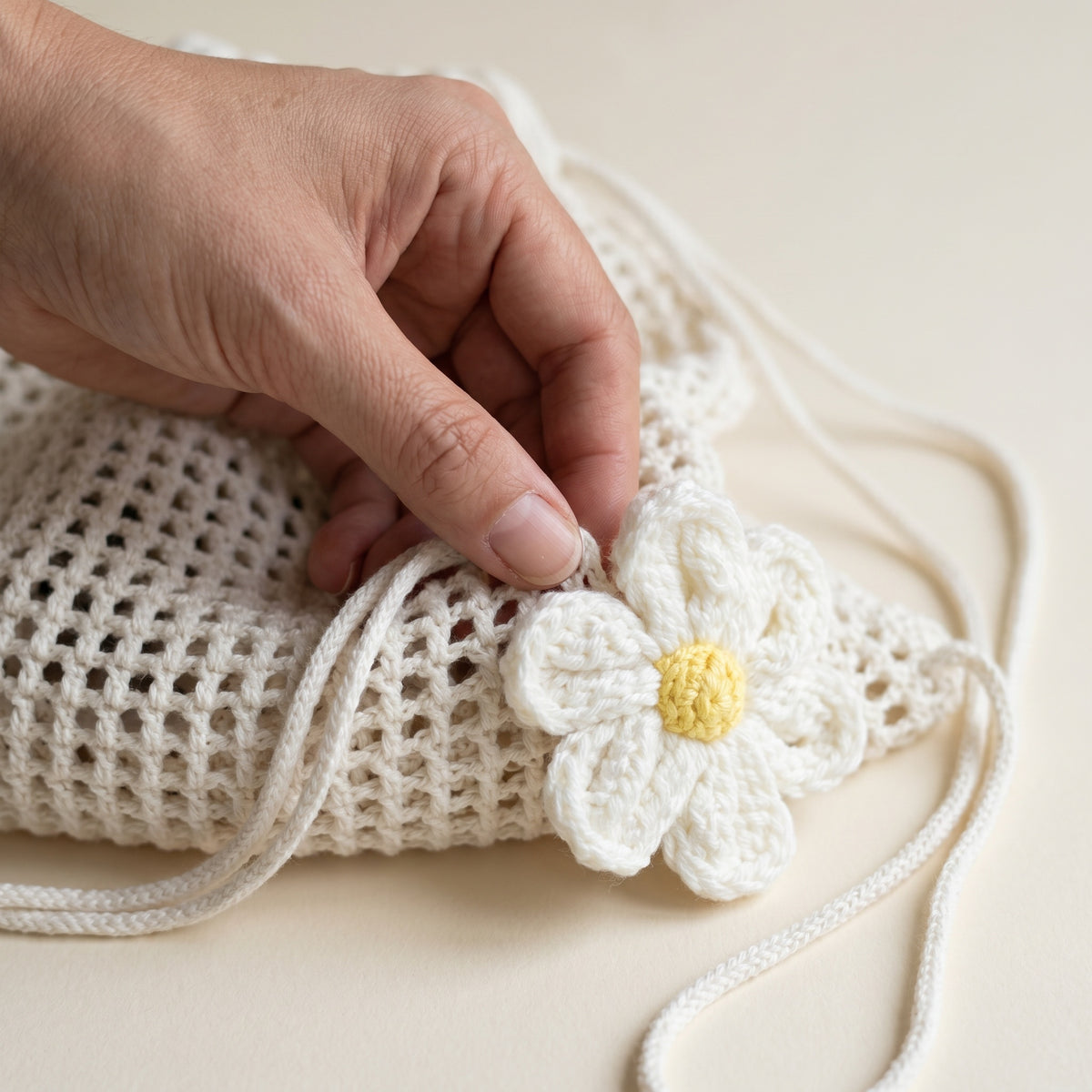 Pochette Sac Crochet Fleur Ivoire — BelleTrousse