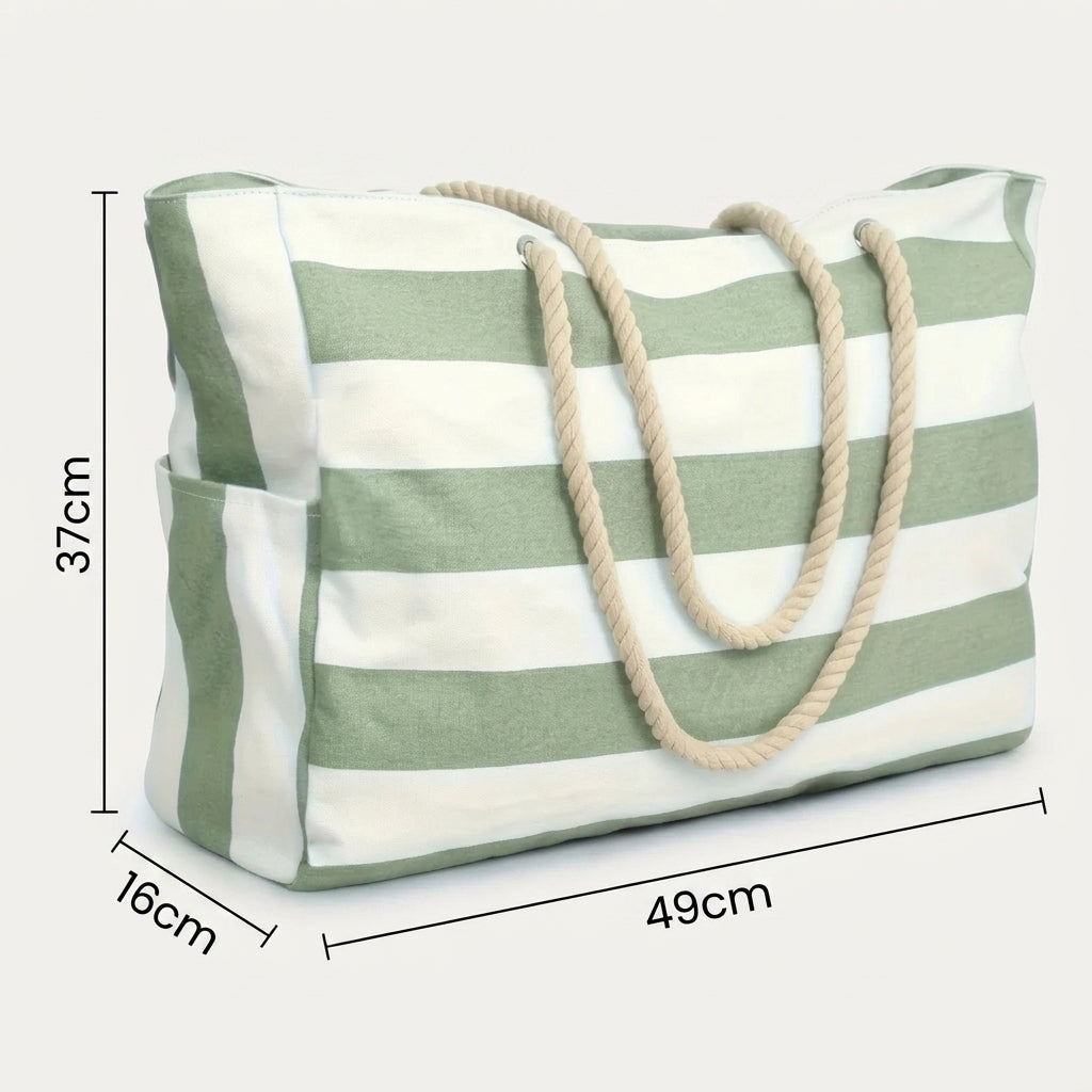 Sac de Plage Rayures Vert Sauge & Blanc — BelleTrousse