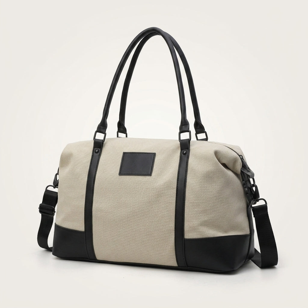 Sac de Voyage Canvas Crème & Cuir Camel — BelleTrousse