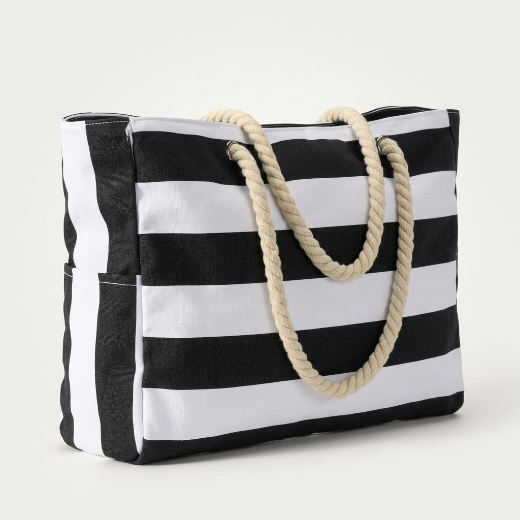 Sac de Plage Rayures Vert Sauge & Blanc — BelleTrousse