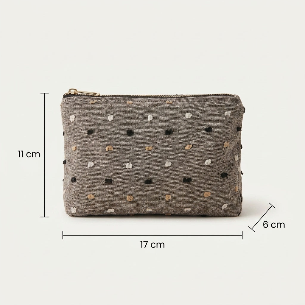 Trousse de Maquillage Velours Brodé Taupe — BelleTrousse