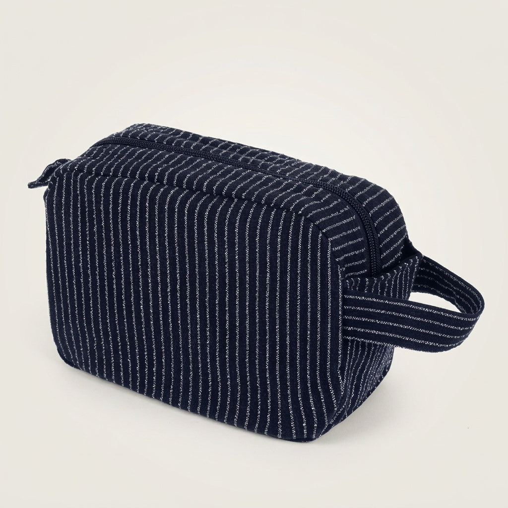 Trousse de Toilette Seersucker Rayures Bleu Gris — BelleTrousse