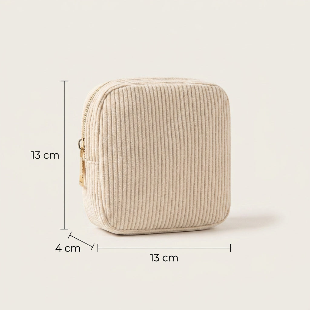 Trousse de Maquillage Velours Côtelé Beige — BelleTrousse