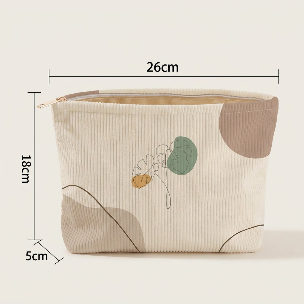 Trousse de Maquillage Velours Côtelé Abstrait Terracotta — BelleTrousse