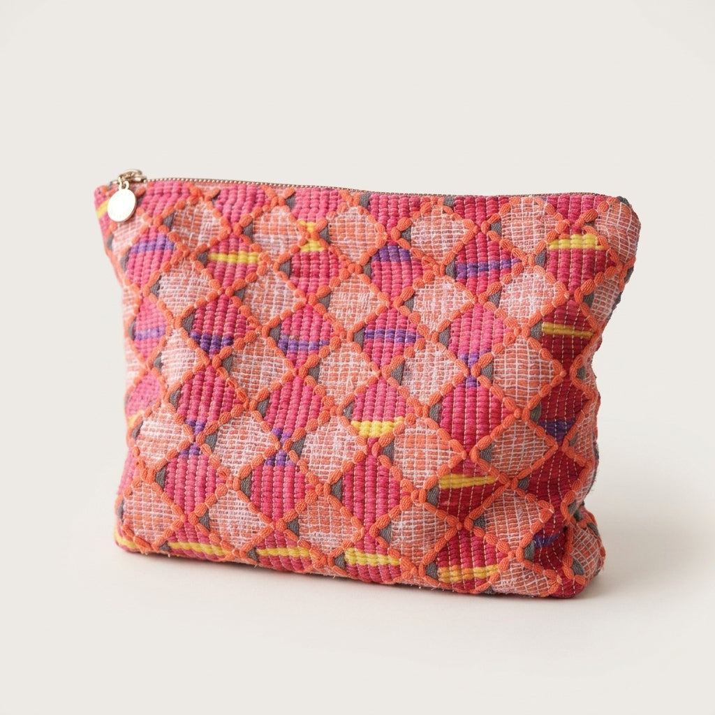 Trousse de Maquillage Tissé Multicolore Rose — BelleTrousse
