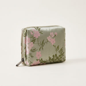 Trousse de Maquillage Satin Fleuri Vert Sauge — BelleTrousse