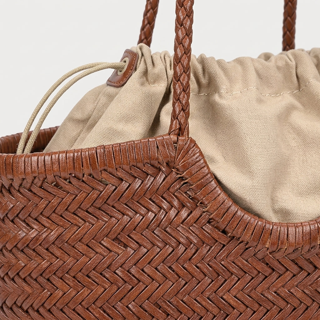 Sac Tendance Cuir Tressé Cognac — BelleTrousse
