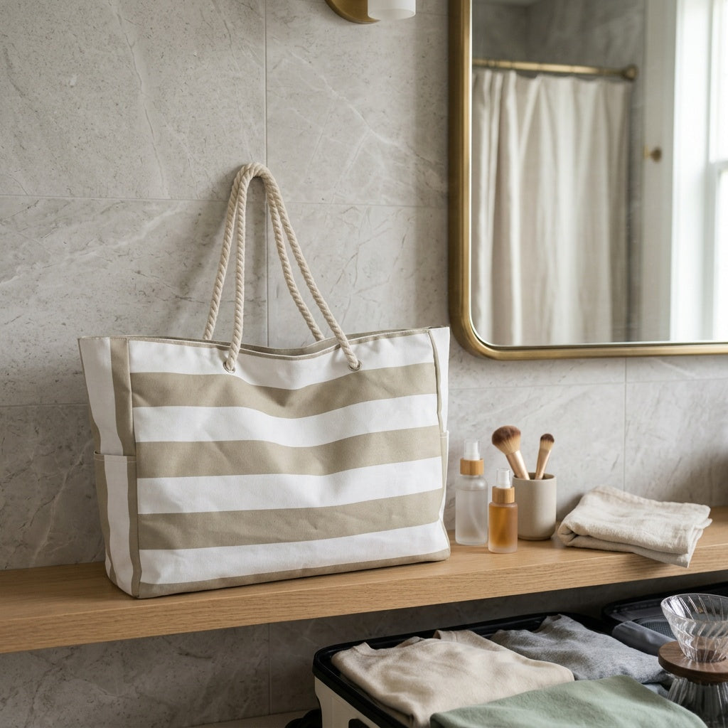 Sac de Plage Rayures Vert Sauge & Blanc — BelleTrousse