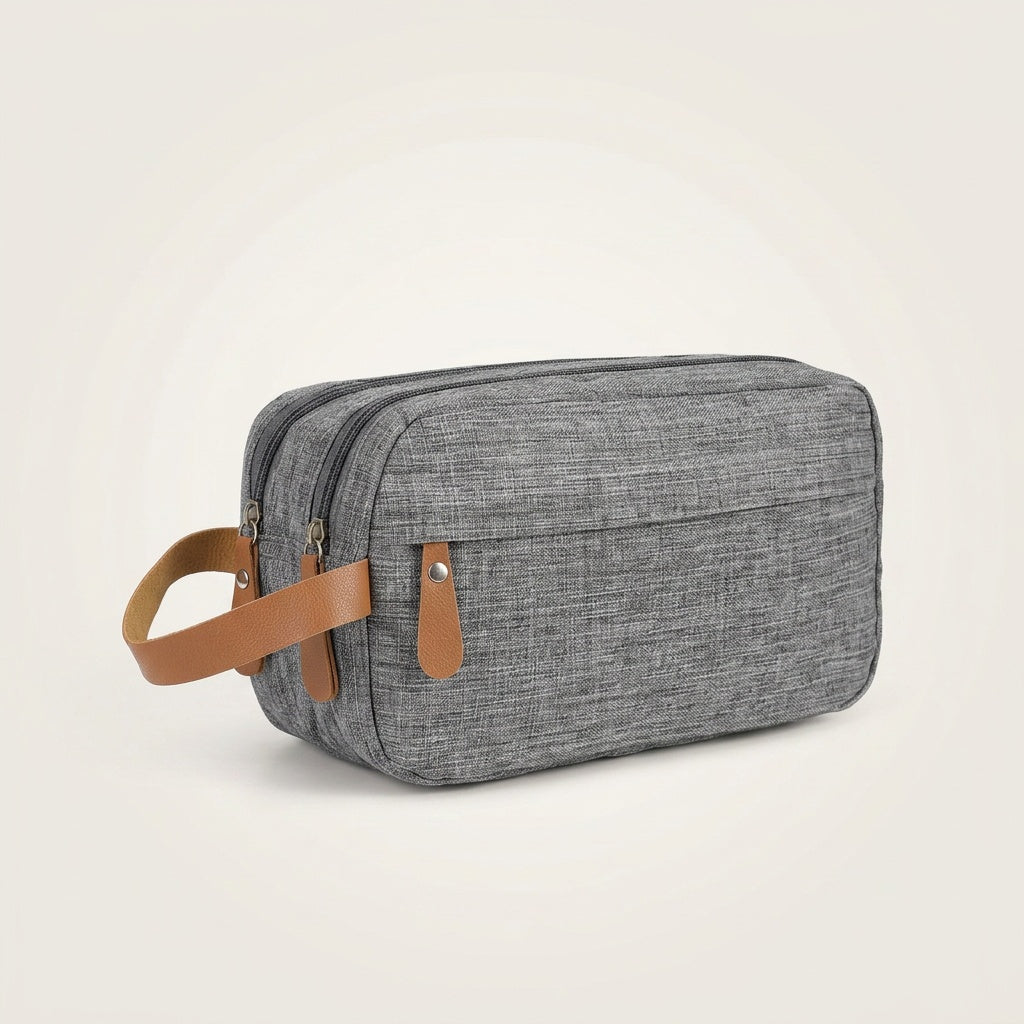 Vanity de Voyage Toile Chiné Gris & Cuir — BelleTrousse